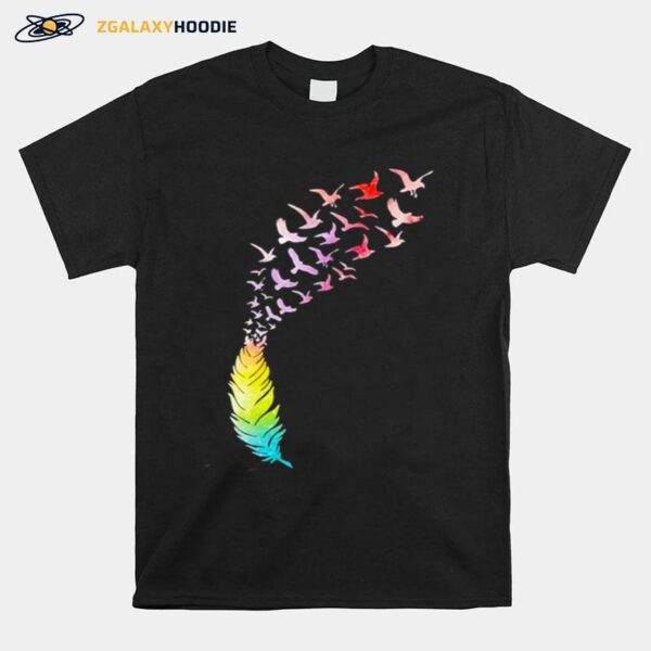 Flying Flock Of Birds Black Feather Art Bird Lovers T-Shirt