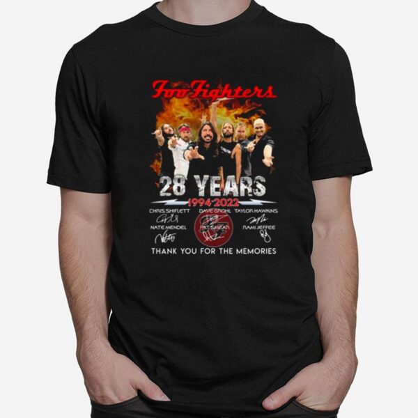 Foo Fighters 28 Years Anniversary 1994 2022 Signatures Thank You For The Memories T-Shirt