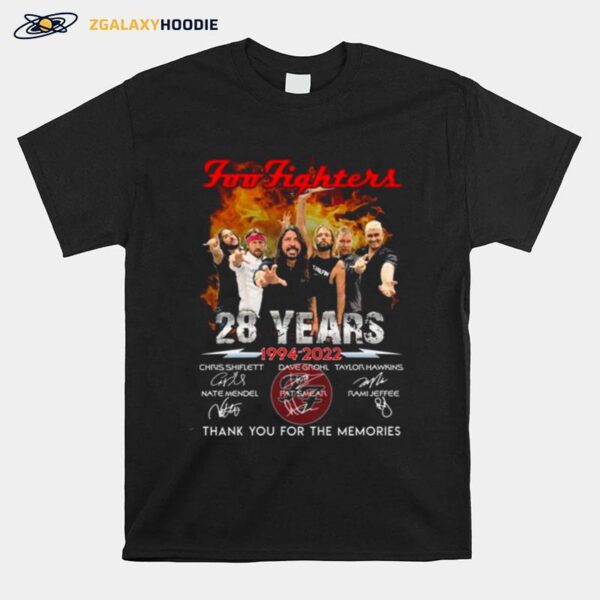 Foo Fighters 28 Years Anniversary 1994 2022 Signatures Thank You For The Memories T-Shirt