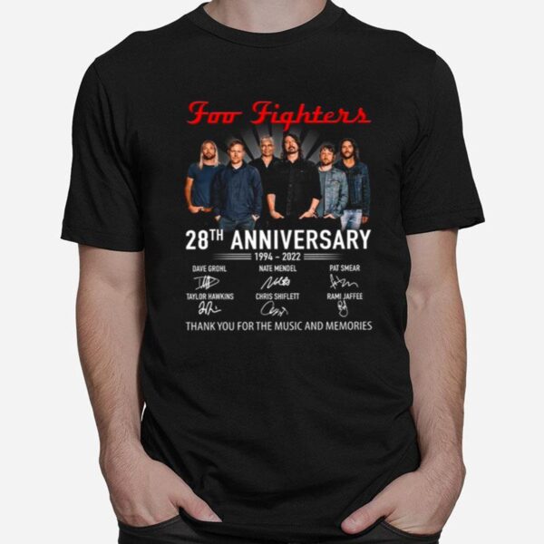 Foo Fighters Rock Band 28Th Anniversary 1994 2022 Signatures T-Shirt