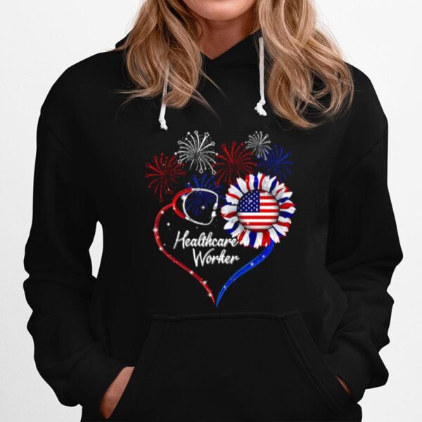 Healthcare Worker Sunflower American Flag Patriotic 4Th Of July Hoodie