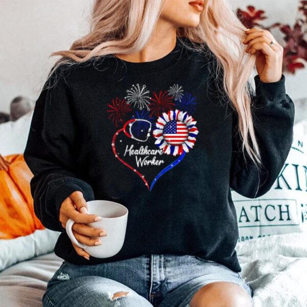 Healthcare Worker Sunflower American Flag Patriotic 4Th Of July Sweater