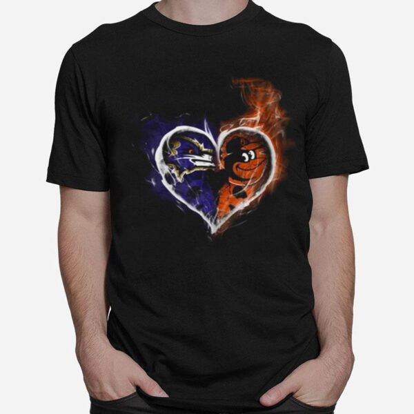 Heart Baltimore Ravens And Baltimore Orioles T-Shirt