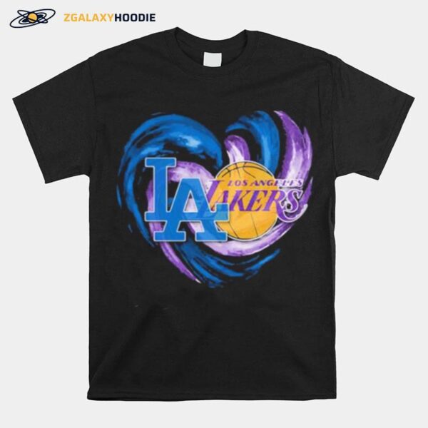 Heart Dodgers And Lakers For Life Football T-Shirt