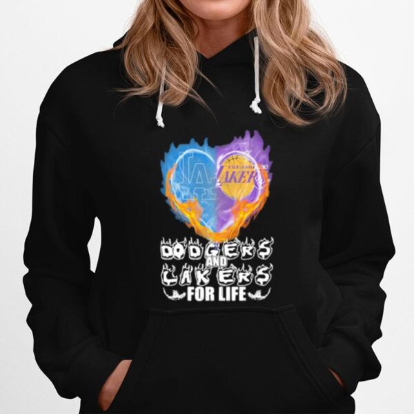 Heart Fire Dodgers And Lakers For Life Football Hoodie