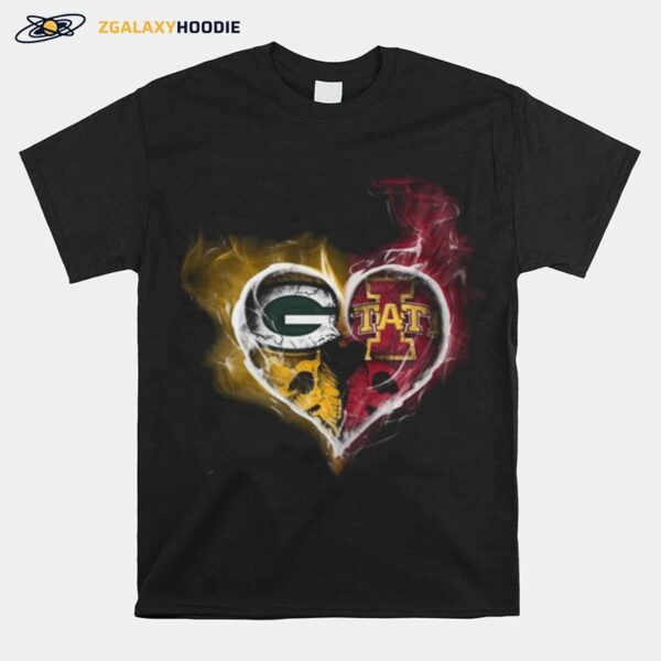 Heart Green Bay Packers And Iowa State Cyclones T-Shirt