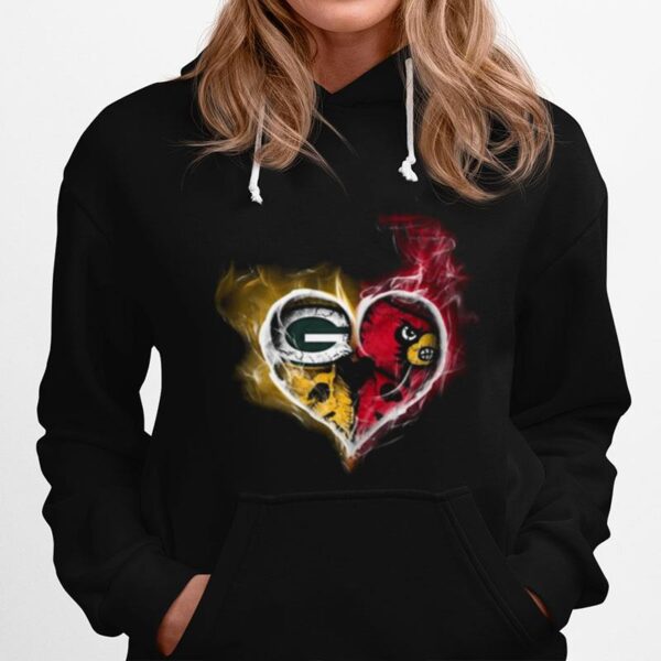 Heart Green Bay Packers And Louisville Cardinals Hoodie