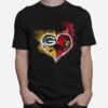 Heart Green Bay Packers And Louisville Cardinals T-Shirt