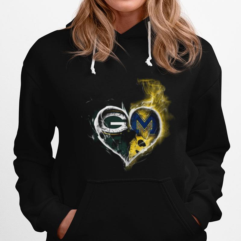 Heart Green Bay Packers And Michigan Wolverines Football Hoodie