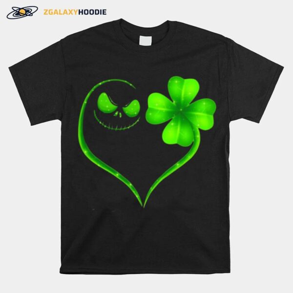 Heart Shamrock And Jack Skeleton Happy St Patricks Day T-Shirt