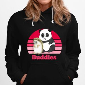 Hedgehog And Panda Bear Buddies Besties Retro Sunset Hoodie