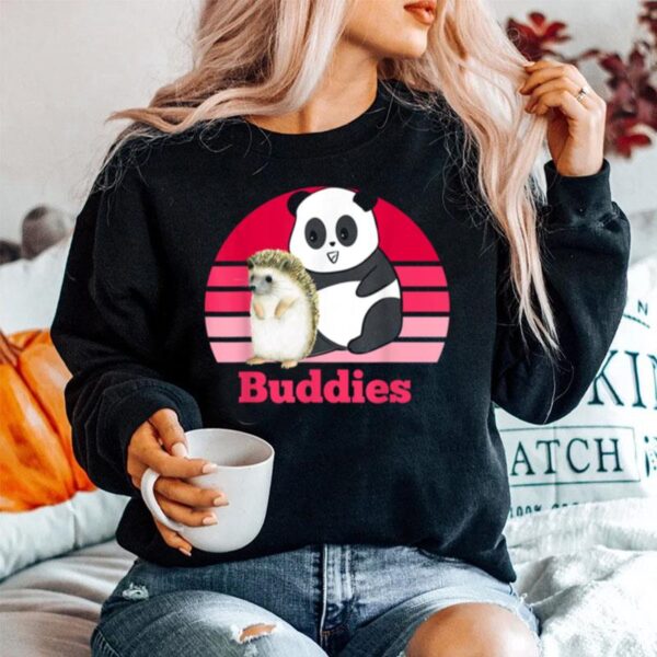 Hedgehog And Panda Bear Buddies Besties Retro Sunset Sweater