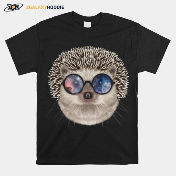 Hedgehog Wearing Space Galaxy Cosmos Sunglass T-Shirt