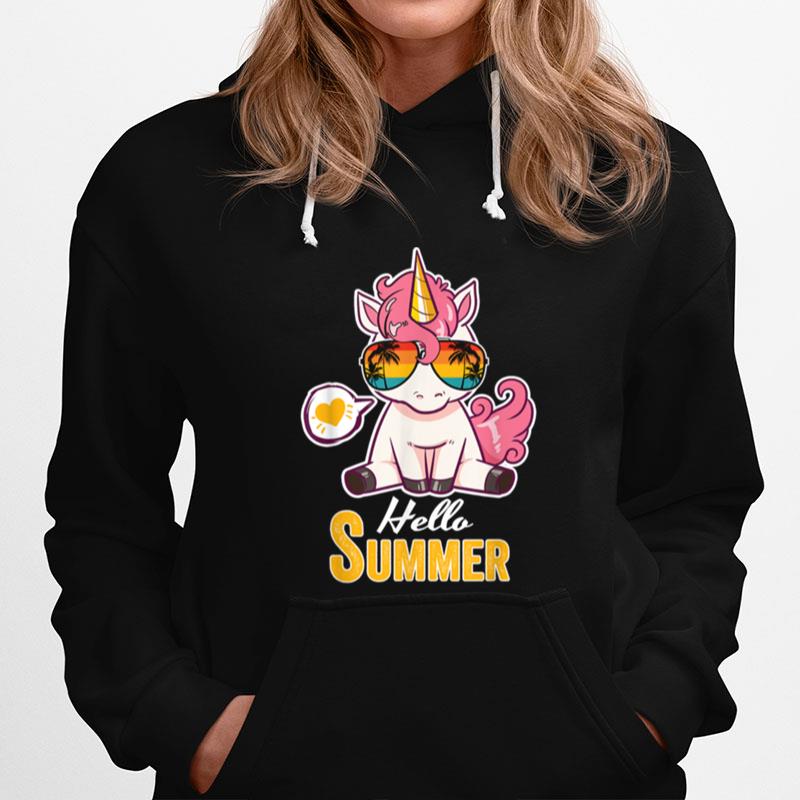 Hello Summer Unicorn With Retro Sunglass Holiday Beach Hoodie
