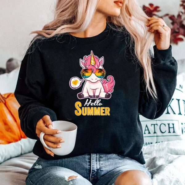 Hello Summer Unicorn With Retro Sunglass Holiday Beach Sweater