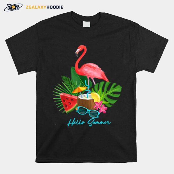 Hello Summer Vacation Tropical Flamingo T-Shirt