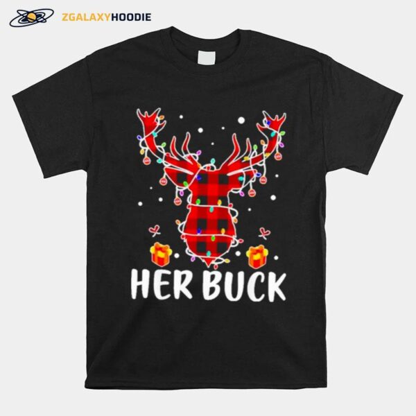 Her Buck His Doe Reindeer Xmas Pajamas Matching Couples Lights Christmas T-Shirt