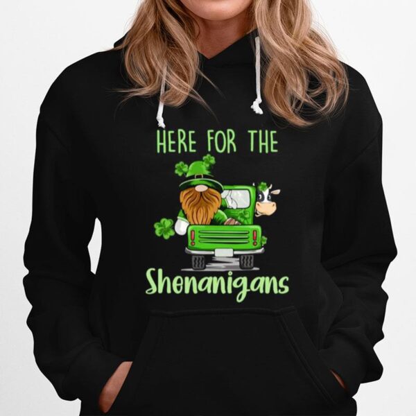 Here For The Shenanigans Gnome Elf Cow St Patricks Day Pullover Hoodie