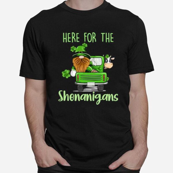 Here For The Shenanigans Gnome Elf Cow St Patricks Day Pullover T-Shirt