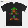 Here We Go Halloween Pumpkin Head Skeleton Motorcycle Driving T-Shirt