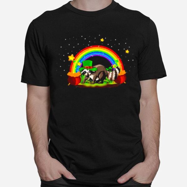 Irish Rainbow Leprechaun Hat Lucky Raccoon St. Patricks Day T-Shirt