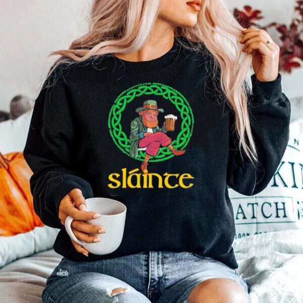 Irish St Patricks Day Leprechaun Green Beer Drinking Slainte Sweater