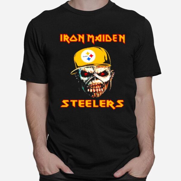 Iron Maiden Wear Hat Logo Steelers Football T-Shirt