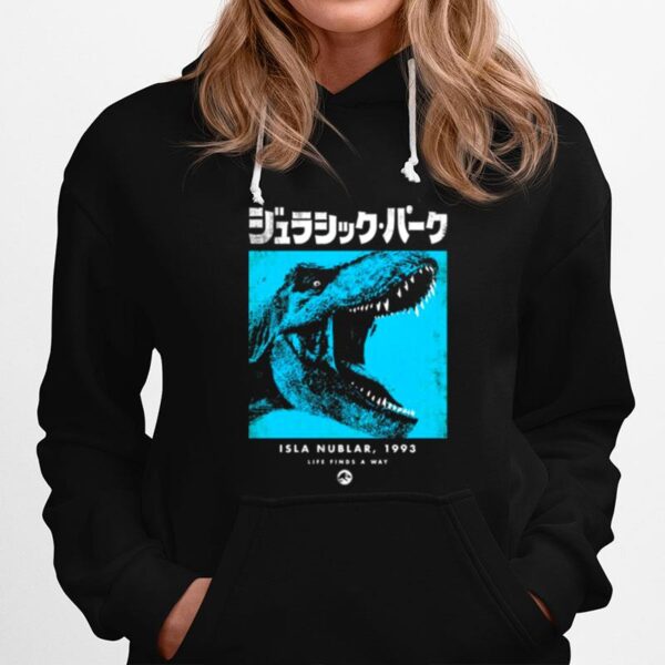 Isla Nublar 1993 Life Finds A Way Jurassic Park T Rex Kanji Blue Hue Hoodie