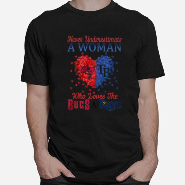 Never Underestimate A Woman Who Loves The Bucs And Rays T-Shirt