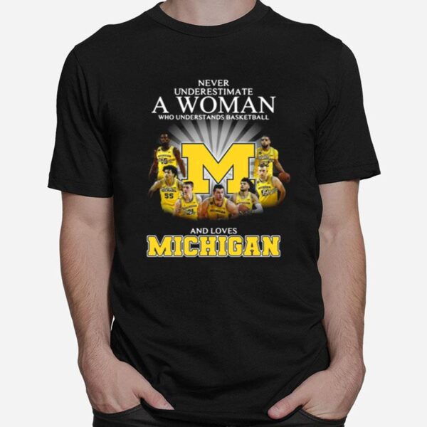 Never Underestimate A Woman Who Understands Basketball And Loves Michigan T-Shirt