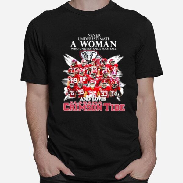 Never Underestimate A Woman Who Understands Football And Loves Alabama Crimson Tide Symbol Elephant T-Shirt