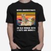 Never Underestimate An Old Woman With Cats And Books Savannah Cat Vintage Retro T-Shirt