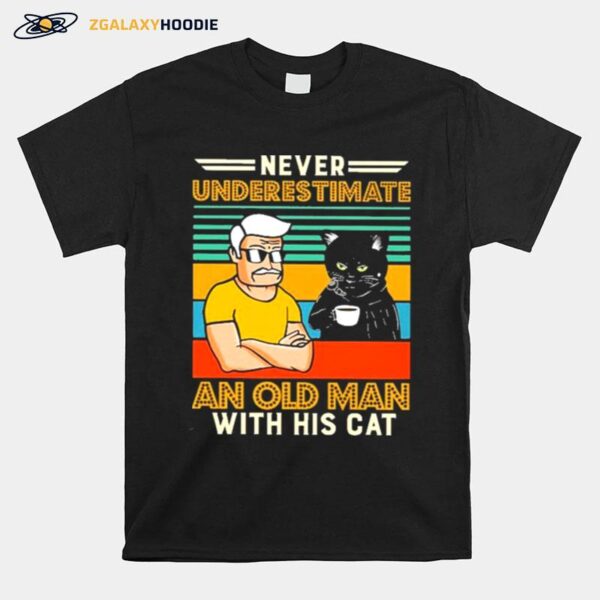 Never Underestimate And Old Man With His Tuxedo Cat Vintage T-Shirt