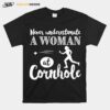 Never Underestimate Womens At Cornhole T-Shirt