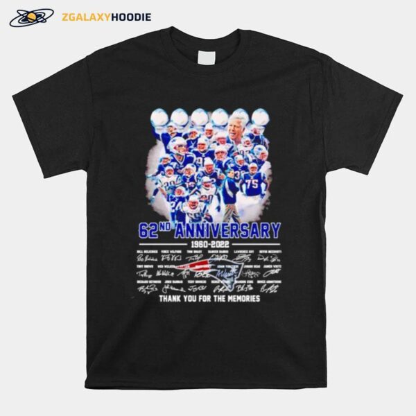 New England Patriots 62Nd Anniversary 1960 2022 Thank You For The Memories Signatures T-Shirt
