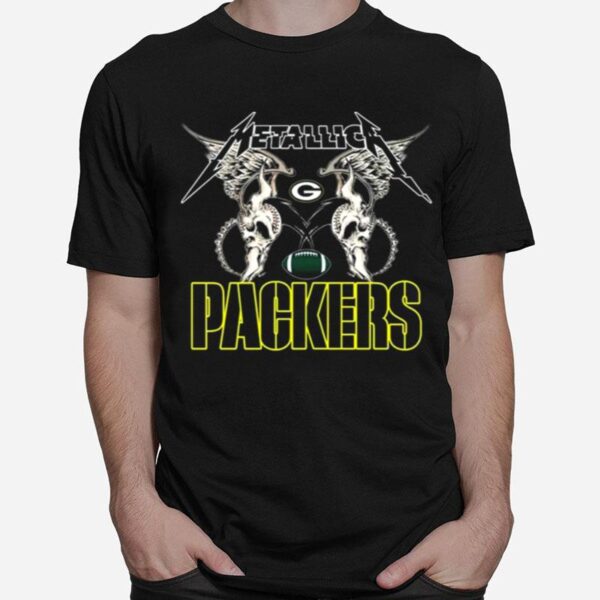 Nfl Green Bay Packers Logo Black Metallica Wings T-Shirt