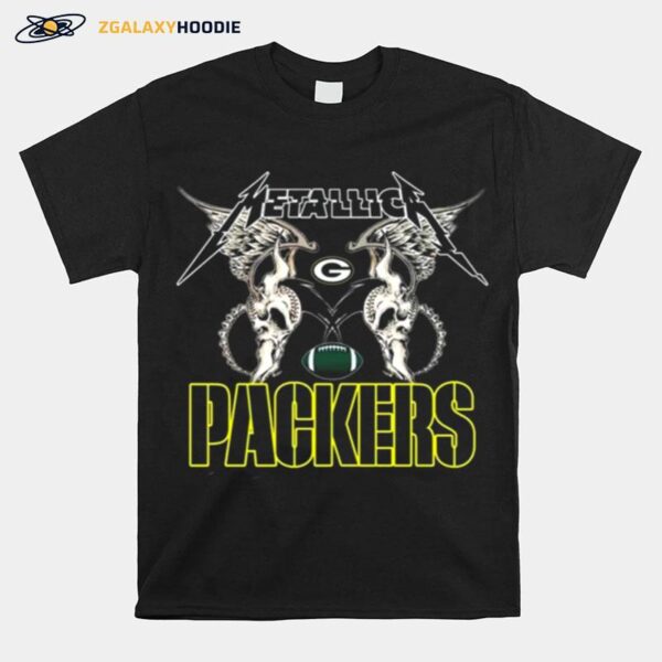 Nfl Green Bay Packers Logo Black Metallica Wings T-Shirt