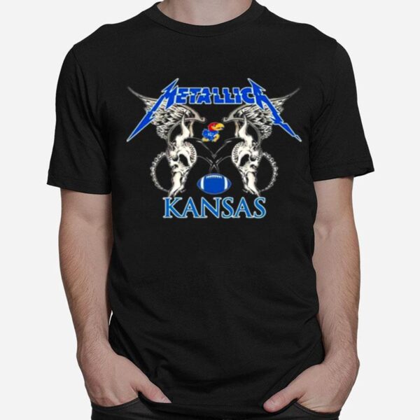 Nfl Kansas Jayhawks Logo Black Metallica Wings T-Shirt