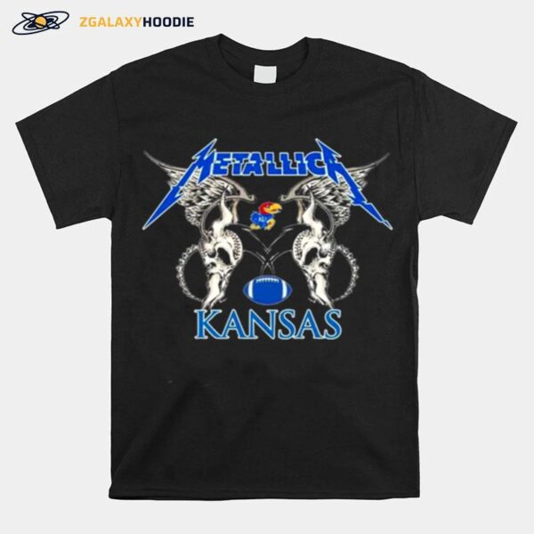 Nfl Kansas Jayhawks Logo Black Metallica Wings T-Shirt