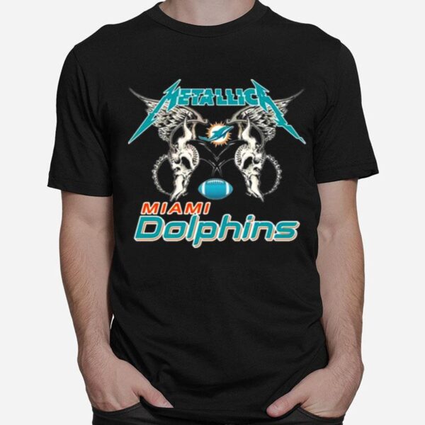 Nfl Miami Dolphins Logo Black Metallica Wings T-Shirt