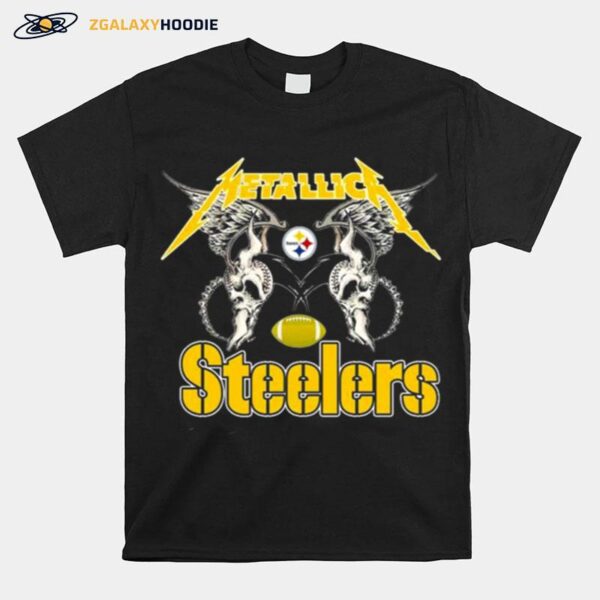 Nfl Pittsburgh Steelers Logo Black Metallica Wings T-Shirt