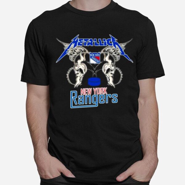 Nhl New York Rangers Logo Black Metallica Wings T-Shirt