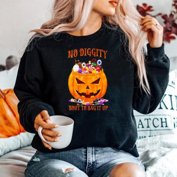 No Diggity Bout To Bag It Up Scary Pumpkin Head Halloween Pumpkin Horror Candies Sweater