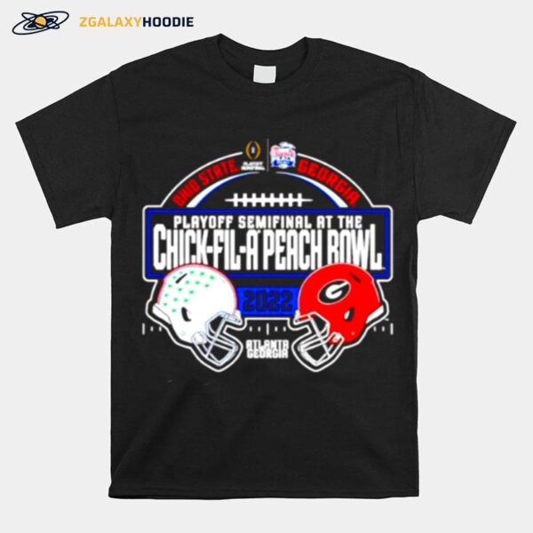 Ohio State Buckeyes Vs Georgia Bulldogs 2022 Chick Fil Peach Bowl Dueling Helmets T-Shirt