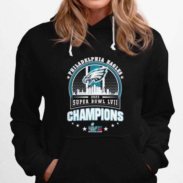 Philadelphia Eagles Super Bowl Lvii 2023 Champions Matchup Skyline Hoodie