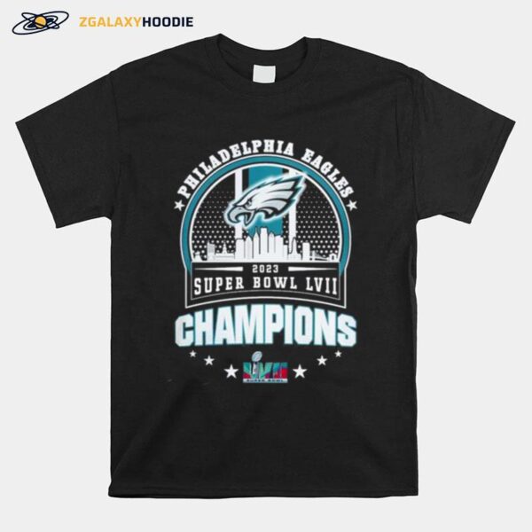 Philadelphia Eagles Super Bowl Lvii 2023 Champions Matchup Skyline T-Shirt