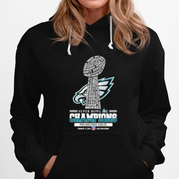 Philadelphia Eagles Super Bowl Lvii 2023 Champions Players Names Trophy Hoodie