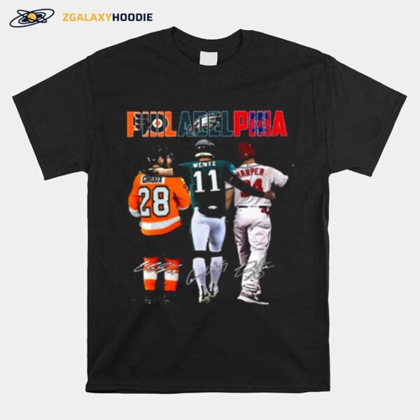 Philadelphia Sport Teams 28 Giroux 11 Wentz And 34 Harper Signatures T-Shirt