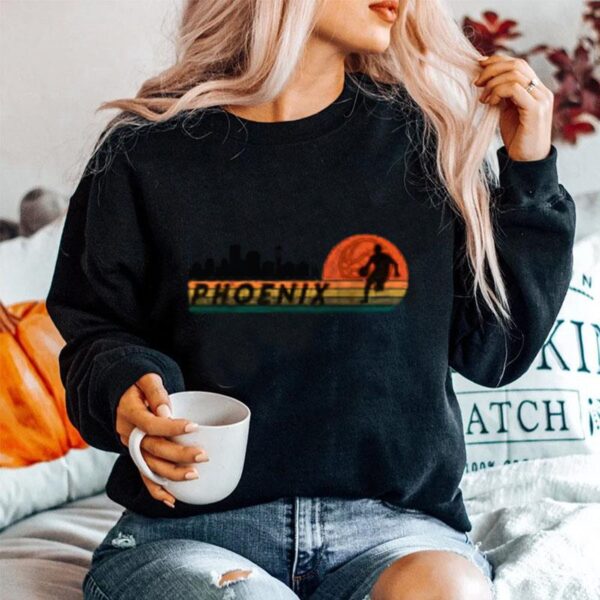 Phoenix Az Cityscape Retro Sun Basketball Fans Sweater