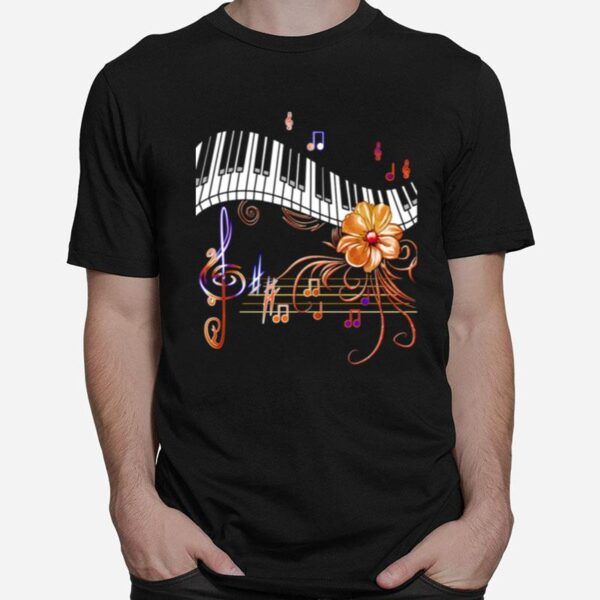 Piano Musically Keyboard Gold Flower T-Shirt